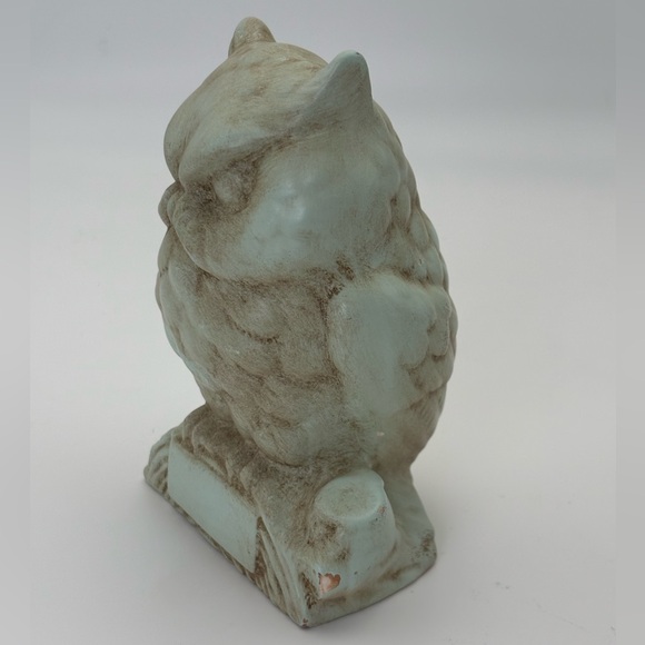 Rustic Vintage Owl Sculpture in Distressed Blue-Green and Brown -Alaskan Clay - Picture 2 of 9